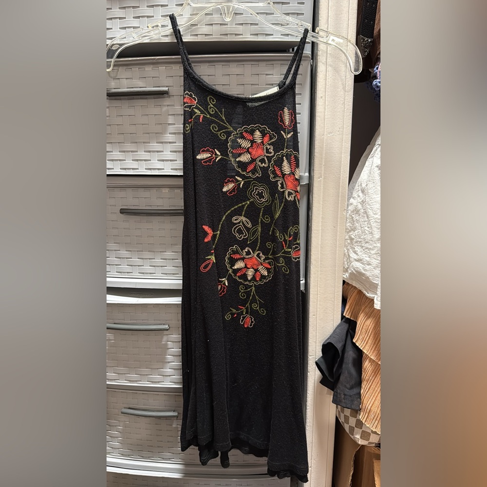 Floral Embroidered Black Women's Top